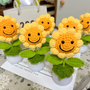 <span class=keywords><strong>Fleurs</strong></span> artificielles tissées à la main pour le bureau, en pot, motif tournesol, idéales comme cadeau - Product Image 1
