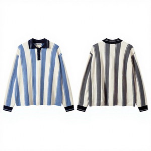 Pull à rayures verticales à manches longues col rond pour homme, style décontracté, en nylon/coton, extensible dans les 4 sens, avec doublure en coton - Product Image 4