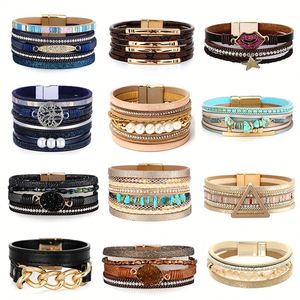 Boho Multilayer PU Leather Bracelets <b>for</b> Women - Rhinestone Woven 8-Shaped Cuff Bangle Ethnic Fashion Jewelry <b>Gift</b> - Product Image 2
