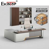 Bureau de direction moderne en PVC imperméable avec surface en bois, design extensible pour usage commercial, fabriqué par Ekintop Factory