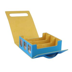 Boîte de rangement pour cartes de jeu en cuir PU bleu à trois compartiments avec fonction résistante à l'eau pour collection de cartes à collectionner - Product Image 3