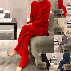 Da donna autunno inverno da donna maglione lavorato a <span class=keywords><strong>maglia</strong></span> da donna elegante a <span class=keywords><strong>maglia</strong></span> a manica lunga <span class=keywords><strong>in</strong></span> tinta unita maglione + pantaloni Set di abiti Casual - Product Image 2