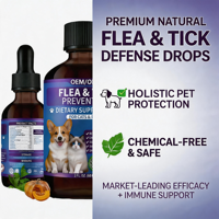 Gouttes de prévention contre les puces et les tiques pour chiens - Supplément liquide riche en protéines, huile de coco, poudre d'ail, huile de poisson, calcium - Soutien immunitaire rapide