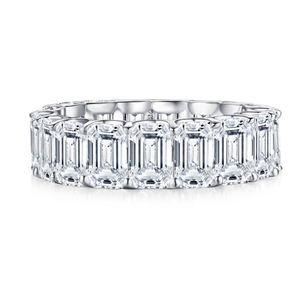 High Quality White Radiant CZ <strong>Emerald</strong> Cut Full Stone Eternity Band <strong>Ring</strong> 925 Sterling Silver - Product Image 6