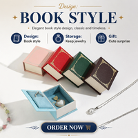 Boîte à bijoux vintage personnalisée en forme de livre avec cadre en feuille d'or, intérieur en velours de luxe, fermeture magnétique pour bagues et colliers