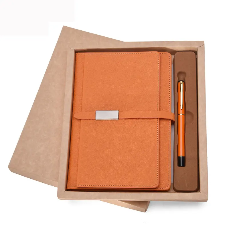 High grade paperback A5 size PU cover notebook with magnetic closure,gift packaging box set include notepad and pen