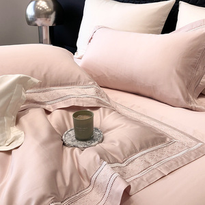Juego de Ropa de Cama de Cuatro Piezas de Algodón de Fibra Larga de Lujo, Color Sólido, Satinado, Transpirable, Ideal para Dormir sin Ropa - Product Image 4