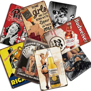 Wholesale Customized UV Printing Decorative Vintage Metal Tin Wall Signs for Man Cave Bar Pub Drink Metal Tin Plaques Low MOQ