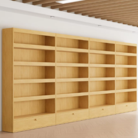 Vitrine Moderne en Bambou Multi-Niveaux avec Panneau Arrière pour Supermarché, Articles de Puériculture, Cosmétiques, Articles Culturels et Créatifs, Cadeaux
