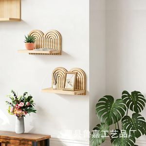 Solid Wood Wall Mounted <b>Shelf</b> Geometric Design Display <b>Rack</b> For Home Decoration Living Room Storage - Product Image 4