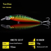 Leurre dur Minnow à longue portée 90mm 16g, plongée 1.5m, avec fentes de sang et hameçons triples, pour eau douce et eau salée