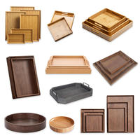 Collection de plateaux en bois professionnels, directement de l'usine, avec logo personnalisé, empilables, pour la décoration de la maison, les cadeaux et la présentation de plats gastronomiques