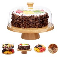 Support à gâteau multifonctionnel 6-en-1 pour fête d'anniversaire, support à gâteau en bois avec dôme pour mariage
