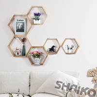 Étagères flottantes hexagonales en bois élégantes, étagère murale rustique en nid d'abeille pour le salon et la chambre à coucher
