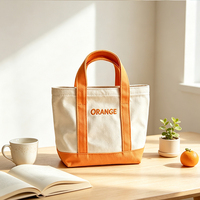 Tas Kanvas Katun Reusable Kawaii Mini Tote dengan Kantong Multi Warna 12oz Tas Belanja Mini Tas Tote Anak Lucu Logo Bordir