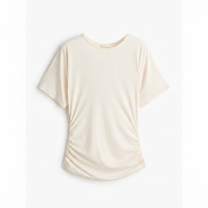 Camiseta de cuello drapeado personalizada <span class=keywords><strong>para</strong></span> mujer, manga corta, informal, de algodón, top de verano <span class=keywords><strong>para</strong></span> mujer, camiseta básica de moda con cuello drapeado, venta al por mayor - Product Image 1