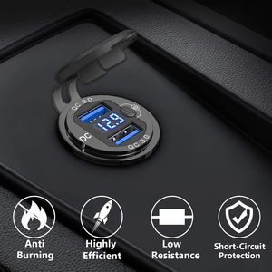 Cargador de Aluminio con Doble Puerto USB para Auto 3.0, con Voltímetro LED, Cargador USB para Motocicleta, Impermeable, para Auto, Camioneta y Embarcaciones - Product Image 2