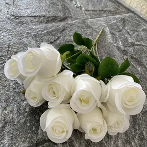 Manufacturers Wholesale Wedding Artificial Flowers 9 Heads Rose Bud Bouquet Artificial Flower Silk Rose Bud