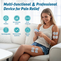 Stimulateur musculaire TENS Unit Masseur d'impulsions électronique rechargeable avec 4 coussinets réutilisables