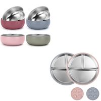 Offre Spéciale : Assiette Bébé Personnalisable avec Logo, en Acier Inoxydable 304 à Trois Compartiments, Assiette en Silicone pour Tout-Petits