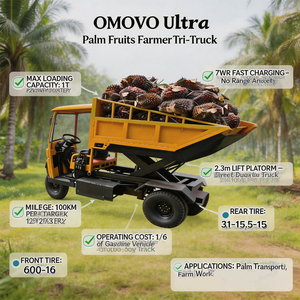 รถสามล้อบรรทุกไฟฟ้า OMOVO 500 วัตต์ ระบบไฮดรอลิก บรรทุกได้ 1 ตัน แบตเตอรี่ LFP 72V แบบเปิด  ความเร็ว 50-70 กม./ชม. สำหรับงานเกษตร ฟาร์ม มะพร้าว - Product Image 4