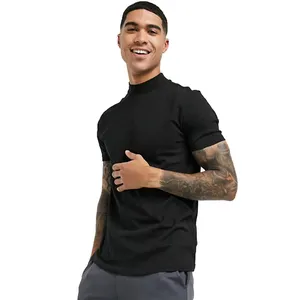 High Quality Heavy Weight Turtle Neck T Shirt Black 95 Cotton 5 Elastane Short Sleeve Men Slim Fit T Shirts