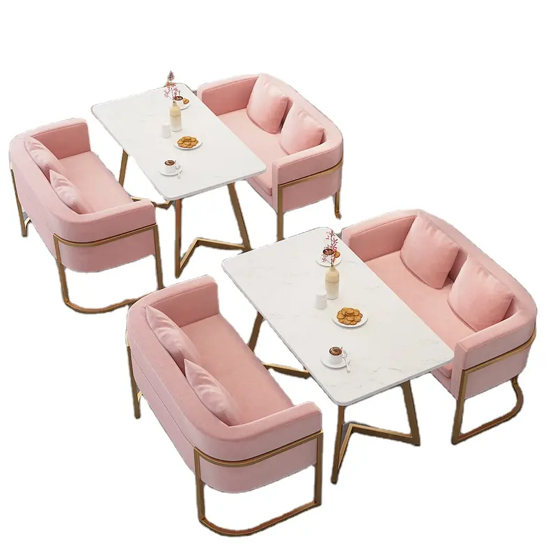 Cheap commercial modern luxury dinning pink coffee shop cafe restaurant lounge bar furniture booth sofas chairs and tables sets