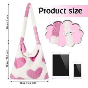 Sac fourre-tout moelleux tendance en gros pour la Saint-Valentin, grande capacité, motif cœur en peluche, sac duveteux pour femmes et jeunes filles pour les rendez-vous - Product Image 4