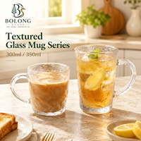 Lot de 2 Tasses en Verre Texturé Personnalisables avec Logo, Effet Martelé et Froissé, 300ml et 350ml, pour Café, Thé, Eau, Usage Domestique et Café, Bolong