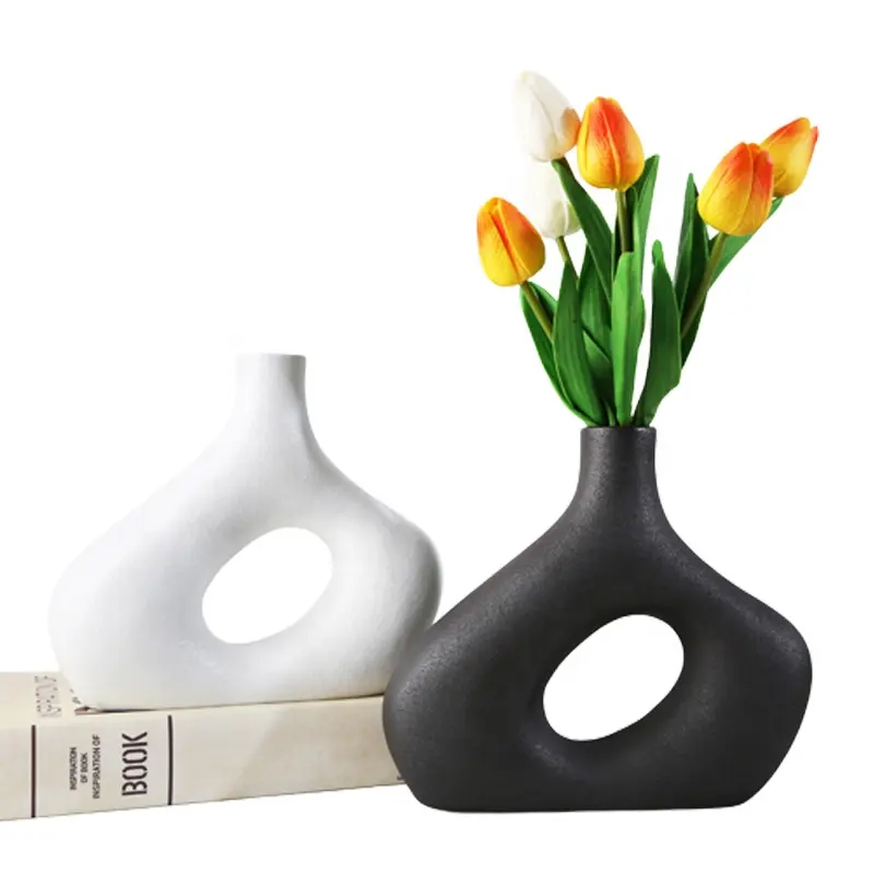 Vase nordique créatif Simple pour la décoration de la maison, fait à la main, Art de Table moderne, petit Vase à fleurs en céramique et porcelaine Morandi