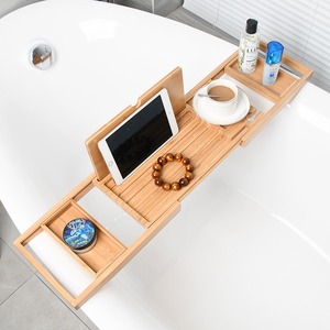 Plateau de bain extensible de luxe en bois, accessoires de bain, 23.62''-34.25'', porte-savon antidérapant, support pour tablette, rangement - Product Image 2