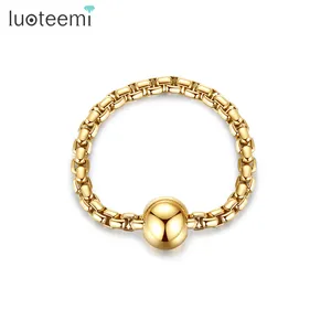 Anillo con cuentas de Metal para mujer y niña, joyería Coreana de SP-LAM, Bola de oro hecha a mano, sencillo, bonito