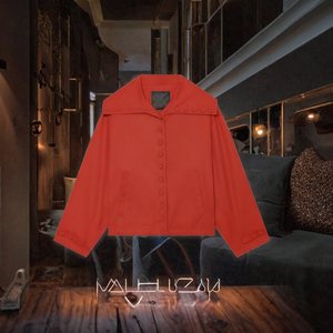 Manteau décontracté ample à manches longues et col rabattu boutonné, couleur rouge automne, pour femme - Product Image 3