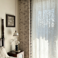 Cortinas Opacas Francesas Vintage Blooming Dream, Color Crema, con Flecos de Pompones, de Tres Capas, para Dormitorio, Venta al por Mayor por Metro