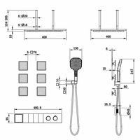 Système de douche à jets corporels en laiton avec mitigeur thermostatique numérique encastré, ensemble de douche de plafond effet pluie gris anthracite pour salle de bain de luxe
