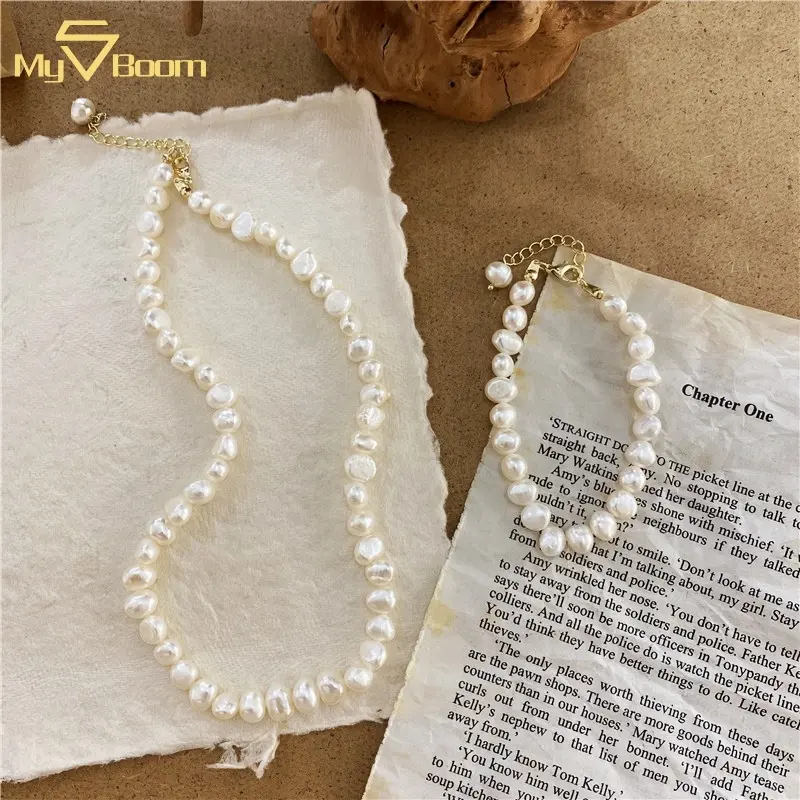 Hot Handmade Buddha Gold Chain Pearls Choker Baroque Natural Freshwater Pearl Bracelet Necklace for Women As Mother Gift