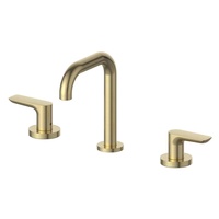 Robinet de salle de bain à levier en T fin avec bec col de cygne rond en or brossé, robinet de lavabo à trois trous