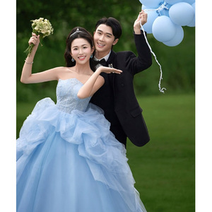 Sky Blue Organza Ball Gown Sweetheart Neckline Empire Waistline Evening Dress For Adults Party Princess Style - Product Image 1