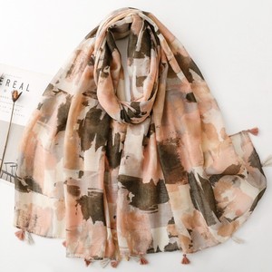 Thin Densely Woven Scarf <b>Shawl</b> With a Fresh Colorful Plant and Floral Pattern Perfect for Spring Summer Features a Tassel Trim - Product Image 1