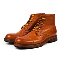 Sepatu Boots Kulit Kuda Cuci Khusus Pria, Sepatu Kulit Vintage, Sol Tebal, Kulit Asli, Sepatu Kerja Kulit Sapi Lapis Atas