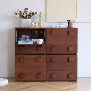 Armoire modulaire moderne en bois massif vintage <span class=keywords><strong>Carmen</strong></span>, table de chevet créative avec 2 tiroirs, porte à panneaux, chambre à coucher, salon, maison de luxe - Product Image 1