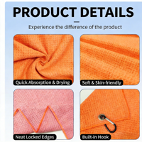 Serviette de golf en microfibre à motif gaufré avec mousqueton, chiffon de nettoyage absorbant, serviette de sport, logo personnalisé, vente en gros, OEM