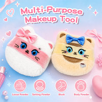 Houppette en peluche longue en forme de chat, douce et moelleuse, réutilisable et lavable, pour maquillage en poudre libre, usage quotidien et voyage, idée cadeau