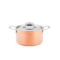 Olla para Sopa de Cobre Triple de Alta Calidad para Cocinas de Inducción y Gas, Capacidad de 4-5L, Olla para Sopa de Cobre con Tapa de Acero Inoxidable