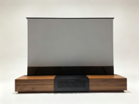 Téléviseur intelligent laser HEYU 4K UHD avec meuble intégré 92-150 pouces, cinéma maison avec écran électrique motorisé ALR UST pour sol, noir/noyer