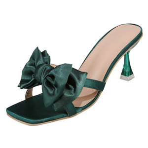 Sandalias de tacón alto de aguja transparente con lazo de satén y punta cuadrada para mujer, estilo mule sin cordones - Product Image 5