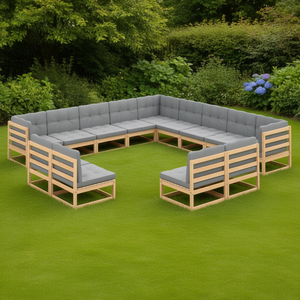 ชุดโซฟาสนามไม้สน เบาะสีเทา เฟอร์นิเจอร์กลางแจ้ง ดีไซน์เรียบง่าย ทนทานต่อสภาพอากาศ 10 ที่นั่ง - Product Image 2