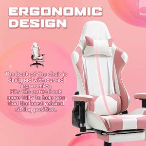 Chaises de bureau élégantes et mignonnes avec haut-parleurs Bluetooth et massage, <span class=keywords><strong>chaise</strong></span> de jeu vidéo grande et haute rose et blanche avec repose-pieds - Product Image 6