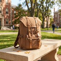 Sac à dos vintage en toile pour étudiants, sac d'école rétro avec fermeture éclair, 20-36L, grande capacité, style britannique classique, pour ordinateur portable