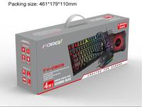 Clavier de jeu mécanique filaire USB FV-Q809, ensemble de 4 pièces avec rétroéclairage RVB arc-en-ciel Luminor, programmable, résistant aux déversements, 104 touches
